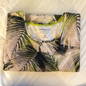 Croft&Barrow Classic Tee 1X, 100 % cotton black, green, beige palm leaf design.